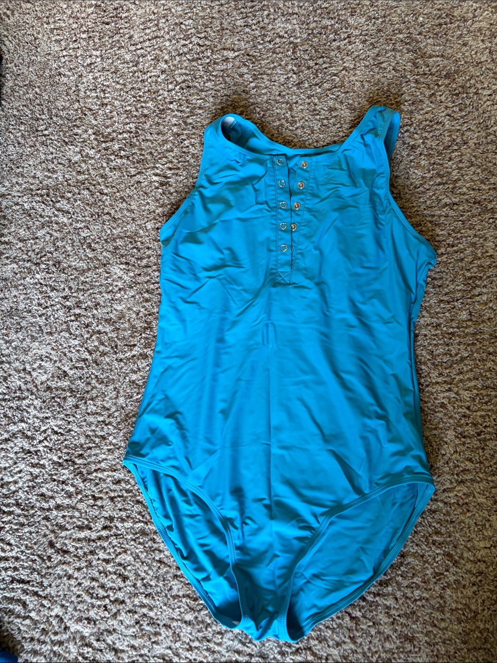 Turquoise One-Piece Swimsuit with Front Button Detail